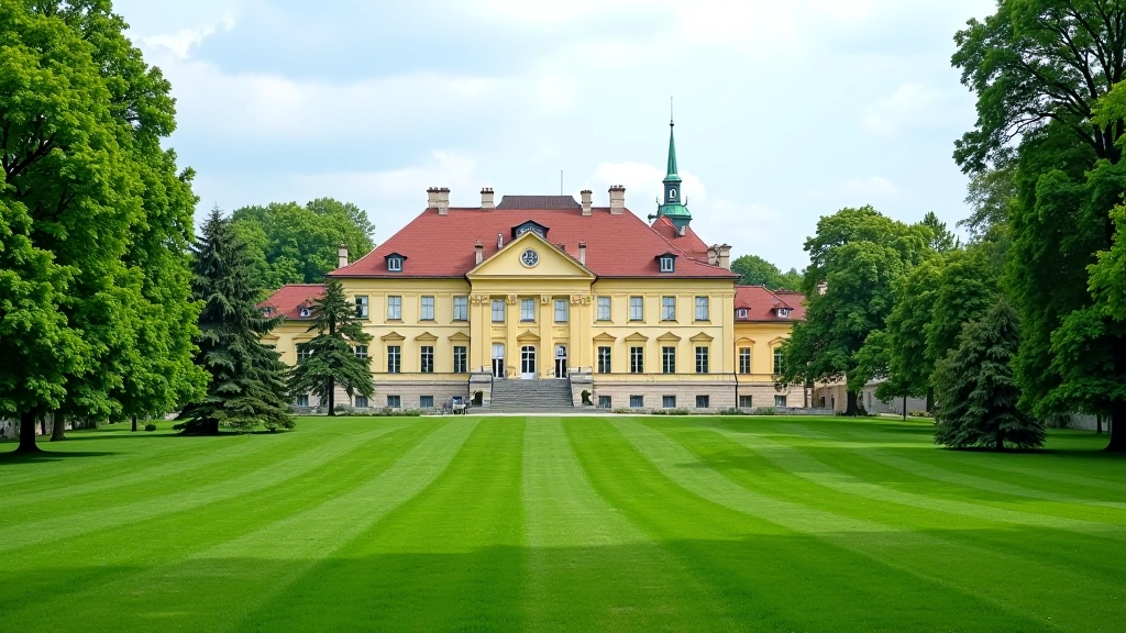 Mežotnes pils parks ar vēsturisku ēku un apkārt esošo zāļu platību